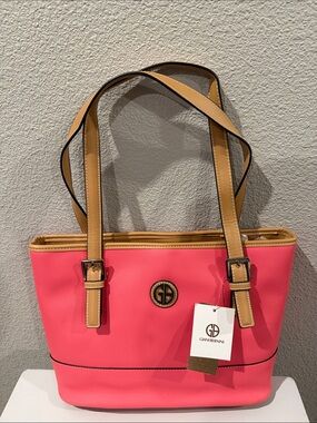 Giani Bernini NWT Coral Pink Tote with Tan Straps